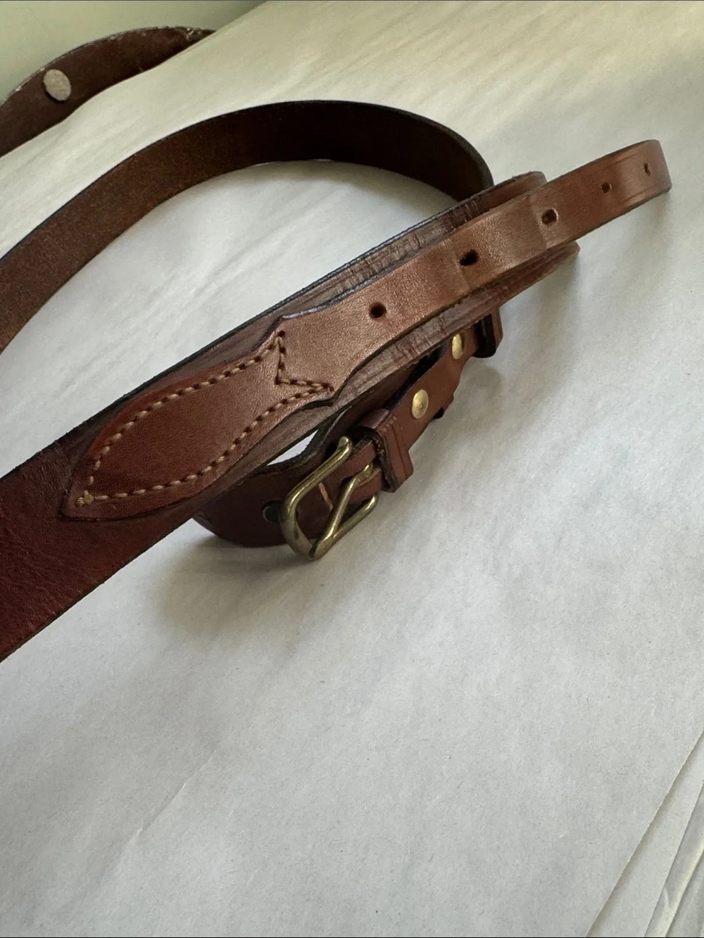 VTG The J. Peterman Company Brown Leather Belt Mens 40 Brass buckle Western